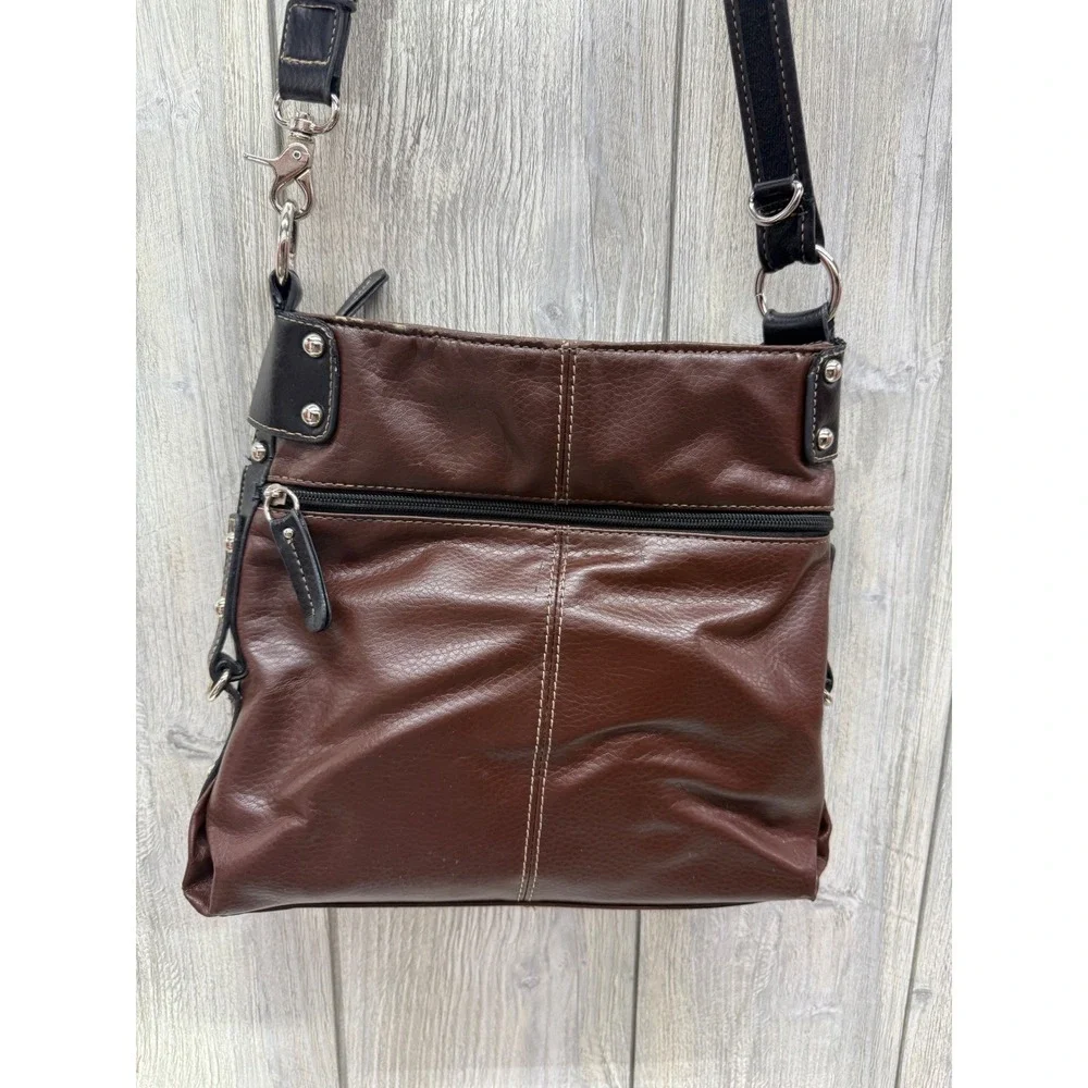 Tyler Rodan Brown Faux Leather Crossbody Bag Organizer Black Trim  Hardware